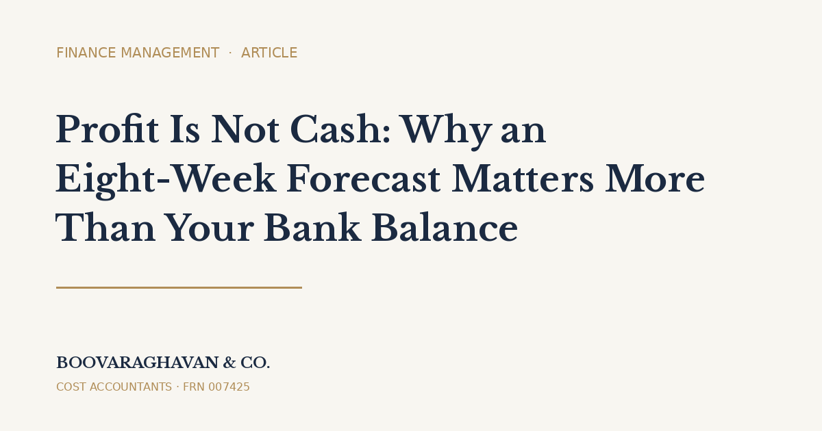 An eight-week cash-flow forecast showing expected receipts, supplier payments, payroll and GST payment timing.